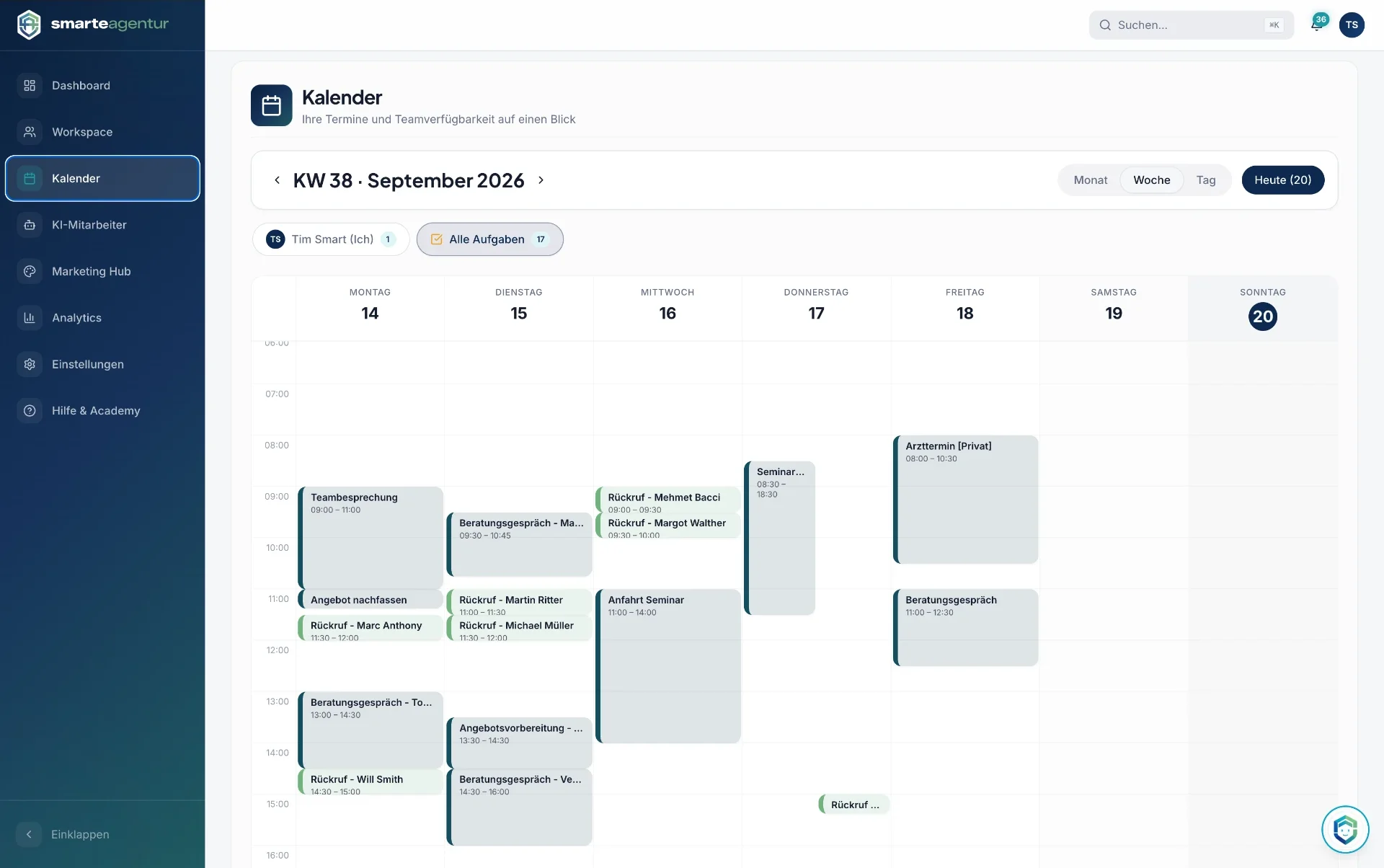 Team-Kalender im Workspace